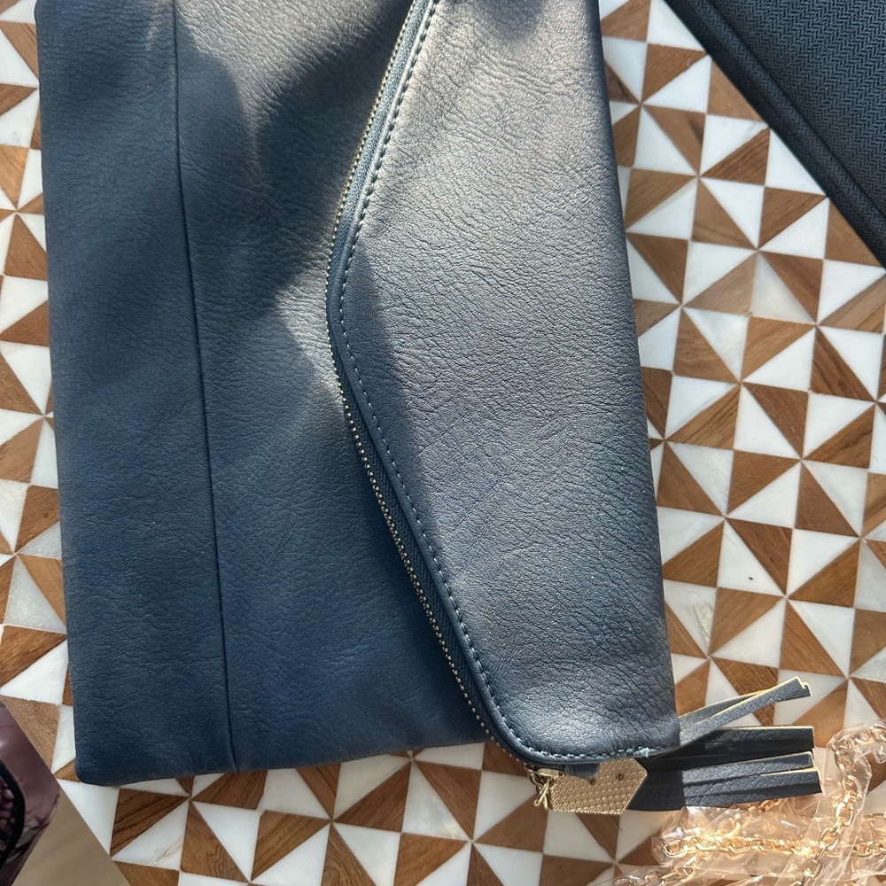 Adore Me Blue Clutch with Flap Design and Leather Texture
